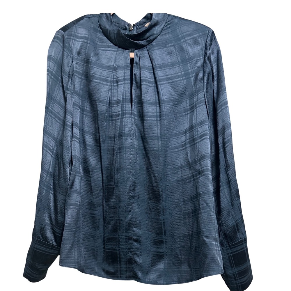 Rebecca Taylor Plaid Mock Key Hole Blouse Size 10‎
